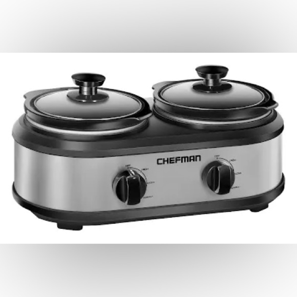 Chefman Double Round Crock Slow Cooker + Buffet Server 2.5 Quart Capacity